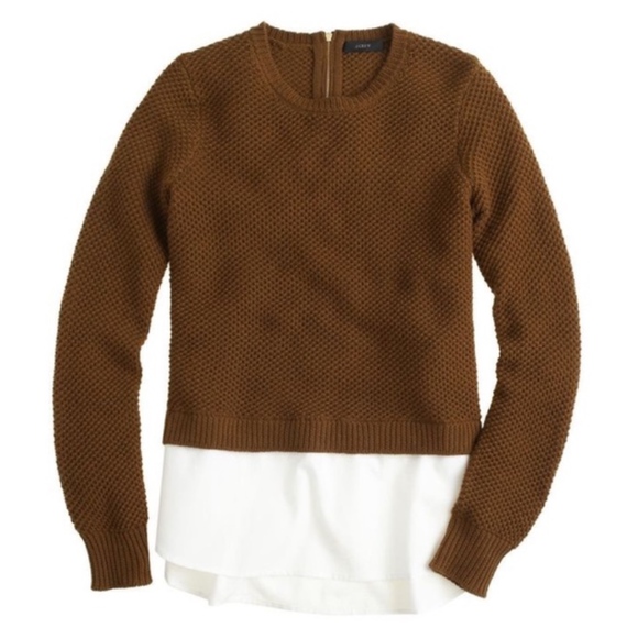 J. Crew Sweaters - J.Crew white shirt tail overlay sweater pullover J. Crew Sweaters - J.Crew white shirt tail overlay sweater pullover
